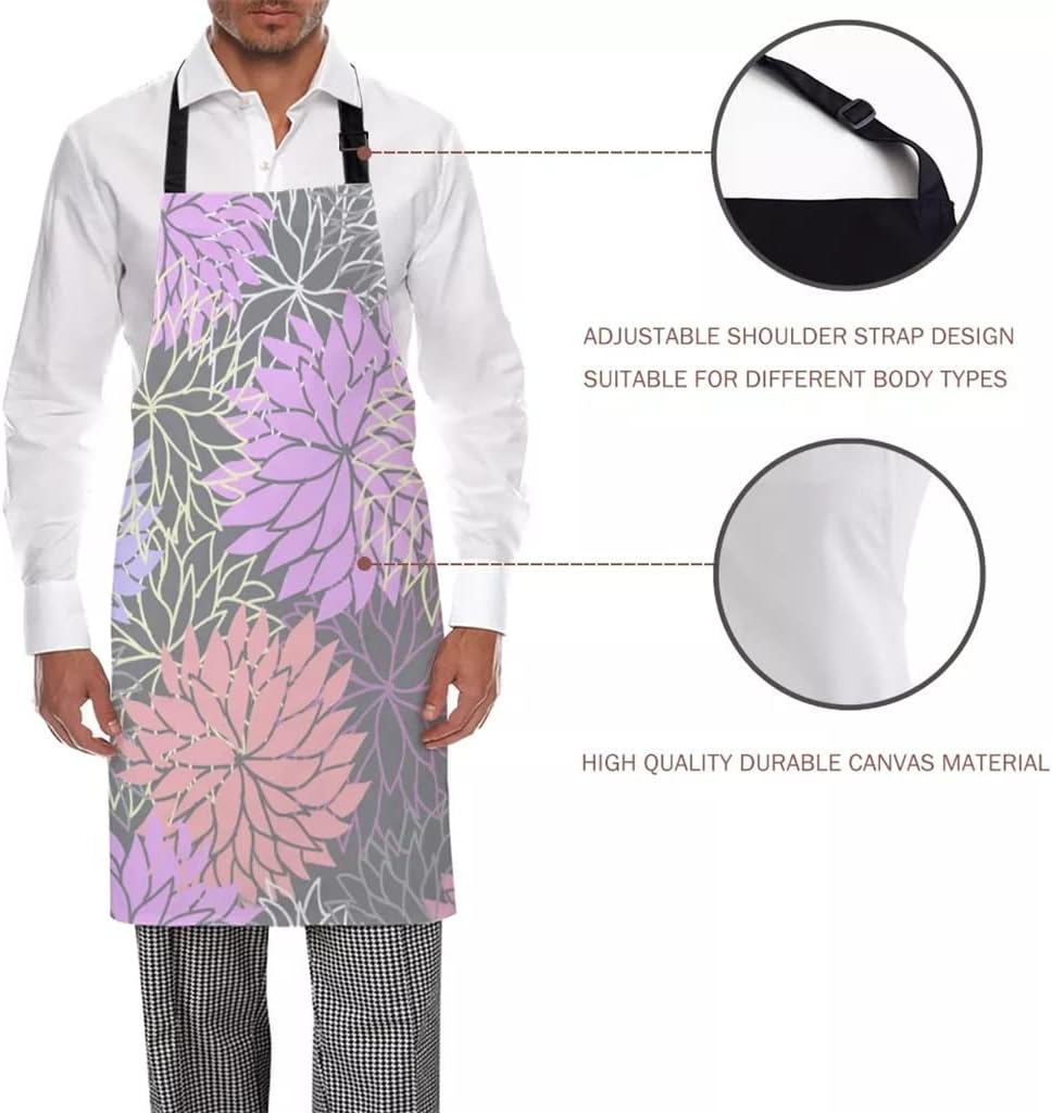 Chrysanthemum in Printed Aprons Kitchen Home Canvas Bib Female Adult Kids Cooking Dining