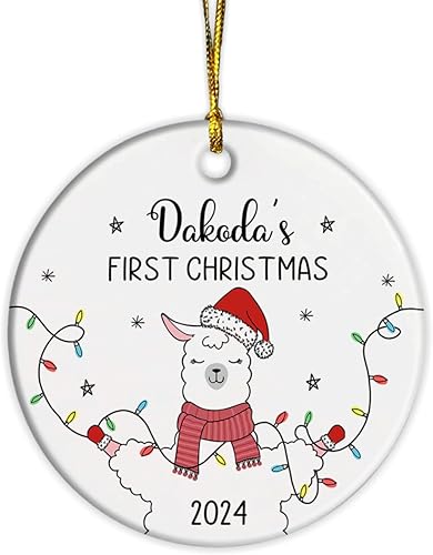 Adorno de Navidad para el primer bebé, adorno personalizado de llama de bebé, recuerdo de adorno de Navidad de cerámica para bebé, decoración