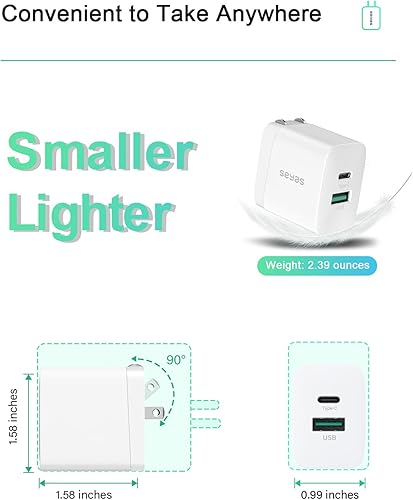 Miniatura 7 de Cargador USB C cargador de pared de 18 W Seyas de 2 puertos de entrega de energía cargador rápido QC 30 adaptador de corriente plegable cargador PD