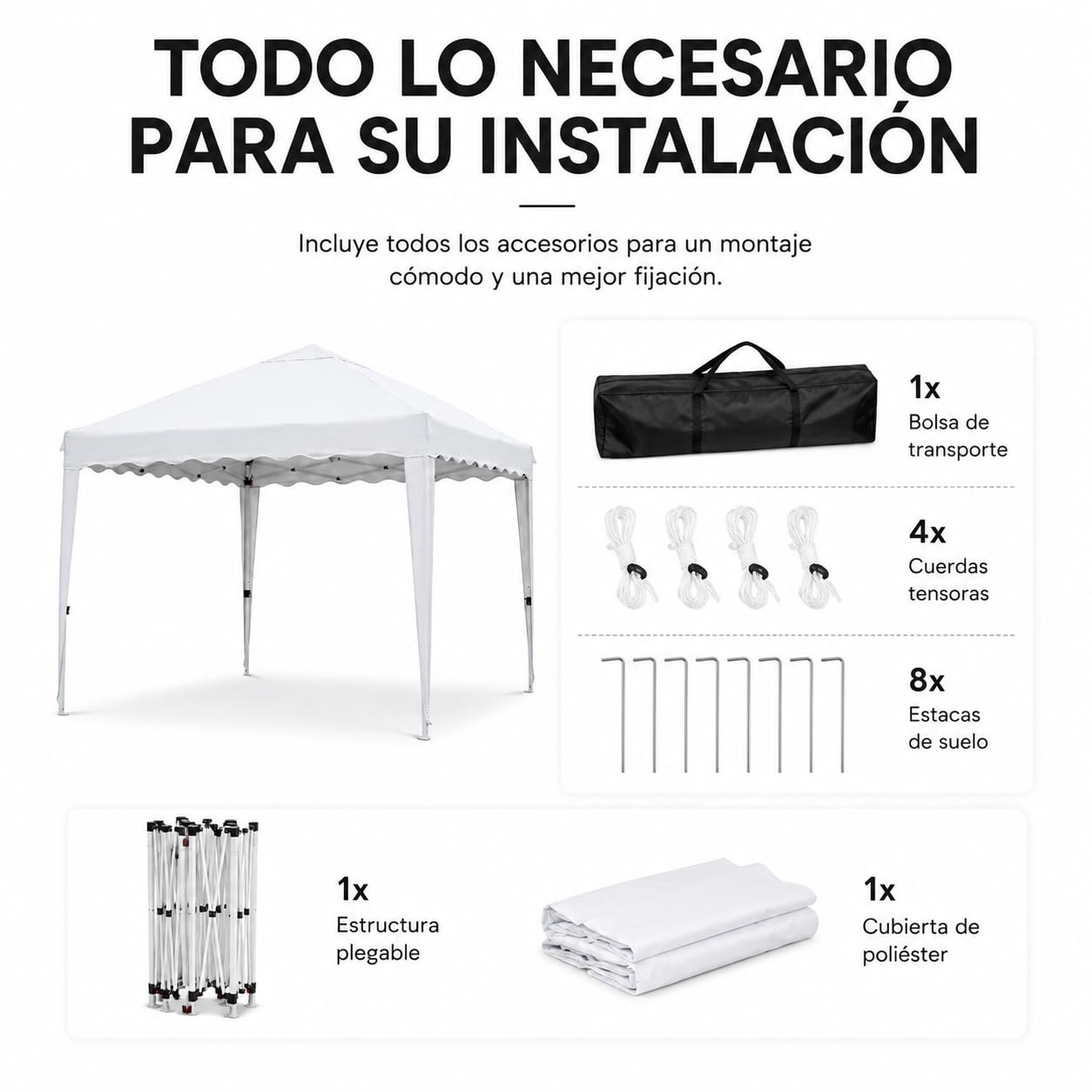 Carpa Plegable Impermeable con Bolsa de Transporte, Cenador Pop Up para Jardín, Playa, Mercadillos y Eventos, Montaje Rápido sin Herramientas Blanco