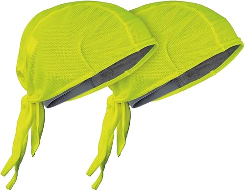 Klein Tools 60546 Cooling Do Rag - Gorra de calavera para debajo del casco, absorbe el sudor en amarillo de alta visibilidad, paquete de 2