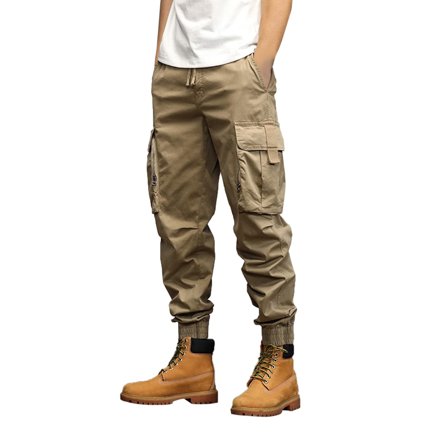Pantalones cargo para hombre, pantalones de chándal para hombre, de algodón, pantalones de deporte, informales, holgados, pantalones de ocio, cintura elástica con cordón, pantalones de chándal con