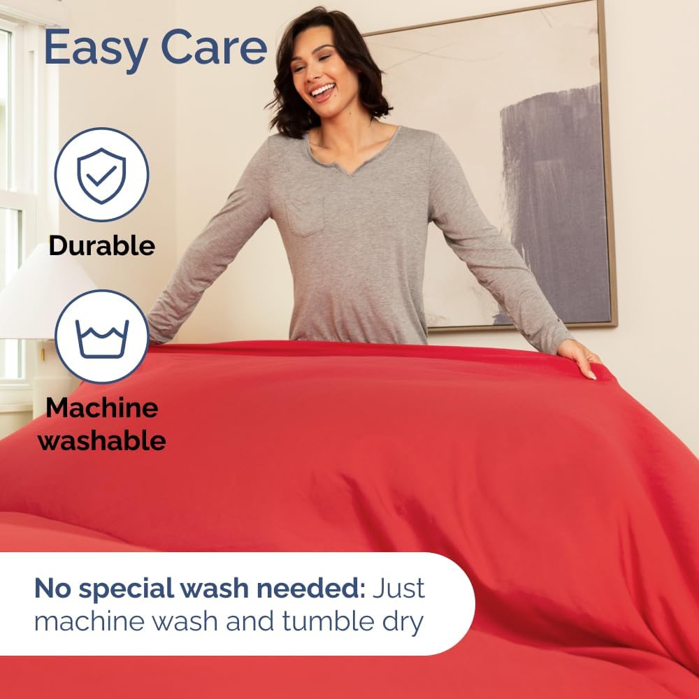 Twin Size Flat Bed Sheet + Duvet Cover Bundle - Hotel Luxury Single Flat Bottom Sheet Only - Fits Mattresses with Deep Pockets between 8 to 16 inches - Ultra Soft, Breathable and Wrinkle Free - Red