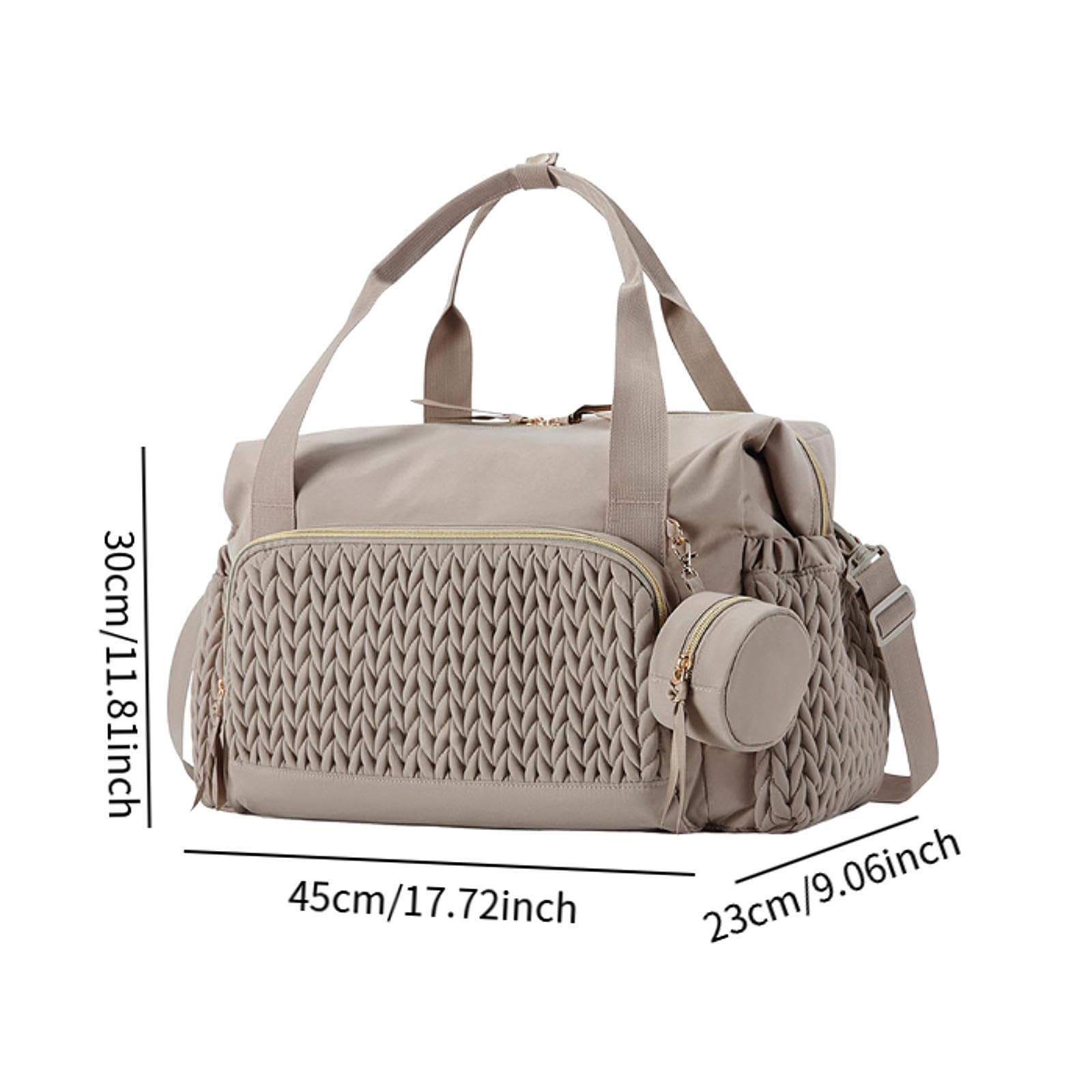 Sac à Langer Tote Organisateur Compartiments Multiples Bébé Nylon Pochette Sucette Amovible Bandoulière Réglable pour Femmes Transport Travail, Brun