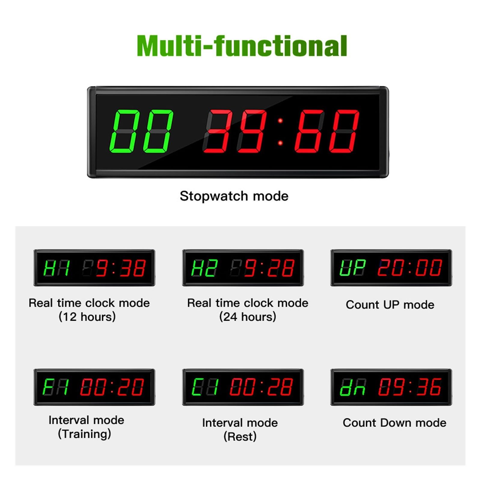 Temporizador de Gimnasio, Temporizador de Gimnasio de 2,3 ", Temporizador de intervalo LED, Reloj de Pared de Cuenta Regresiva Digital, Temporizador de Fitness, dígitos de 2,3 Pulgadas, cronómetro de