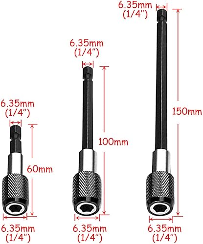 Miniatura 2 de Saiper - Juego de 3 brocas magnéticas para destornillador de 14 de pulgada con vástago hexagonal de 2 pulgadas, 4 pulgadas, 6 pulgadas, cambio