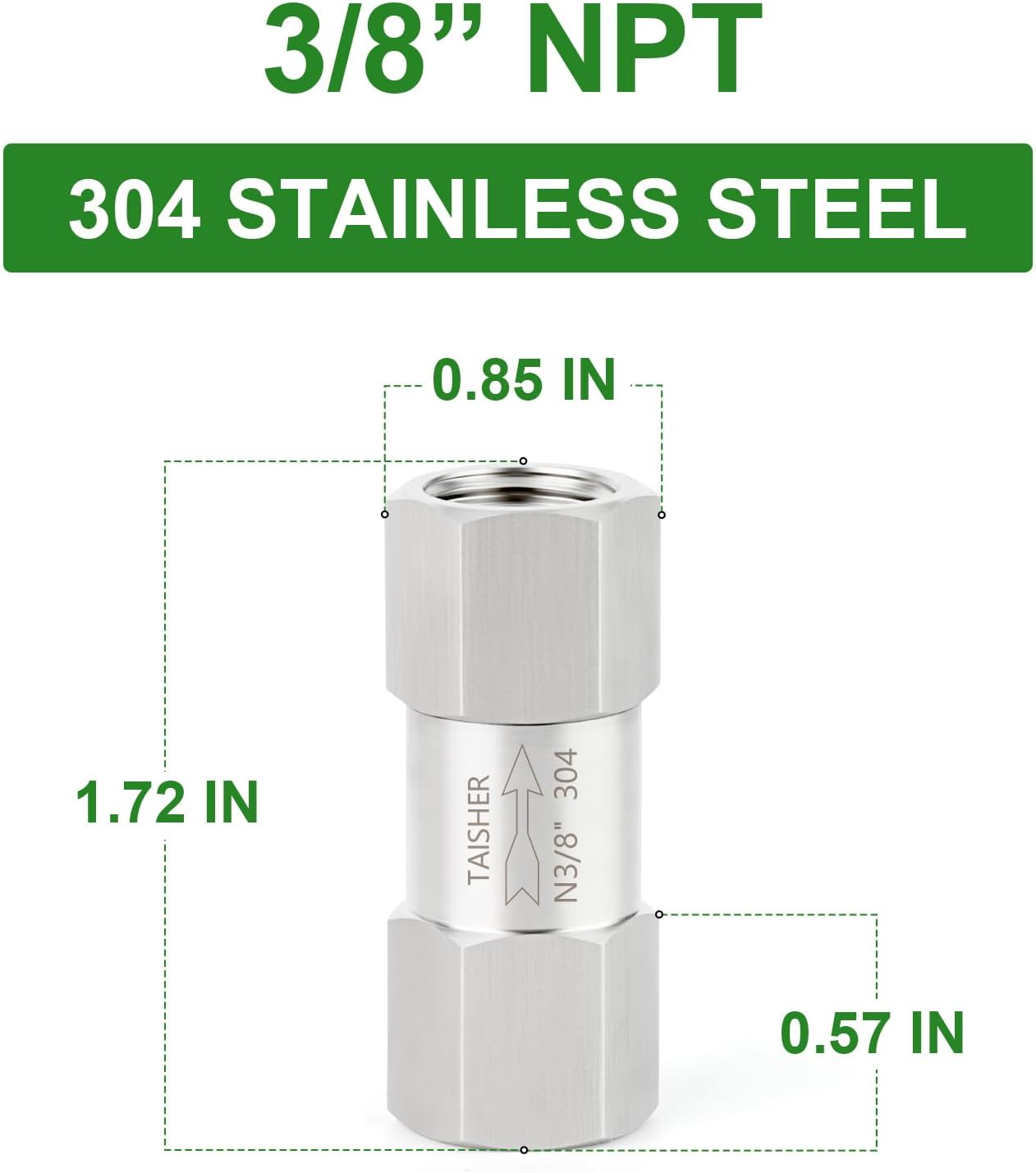 TAISHER 1PCS 304 Stainless Steel 3/8" NPT Female Check Valve,Backflow Prevention,One Way Non-Return Check Valves