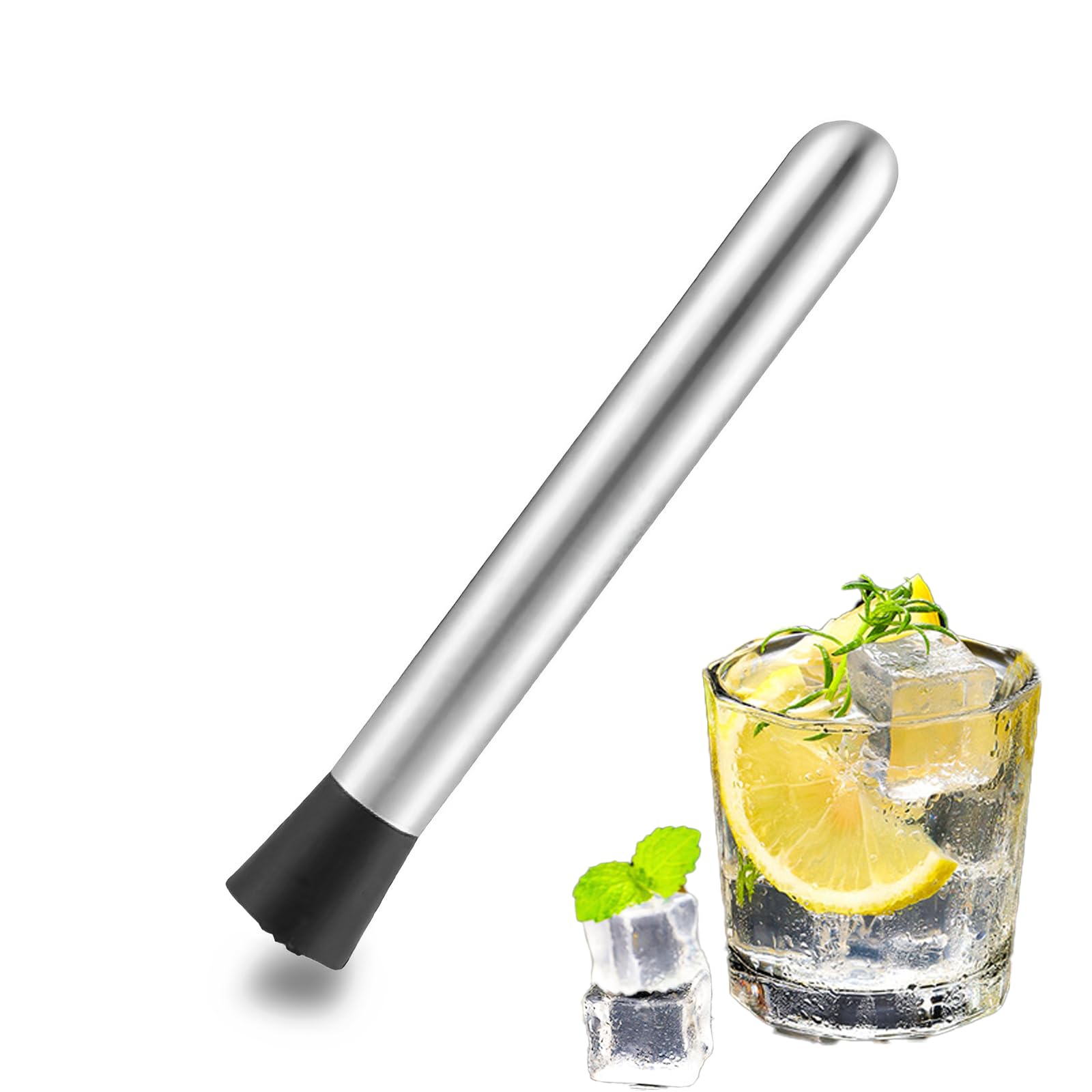 Stainless Steel Cocktail Muddler,20.5 Cm Muddler Multi-Functional,Silver Fruit Ice Crusher Stick With Grooved Head,Professional for Cocktail Making,Fruit Crushing, Muddling,Mojito Making