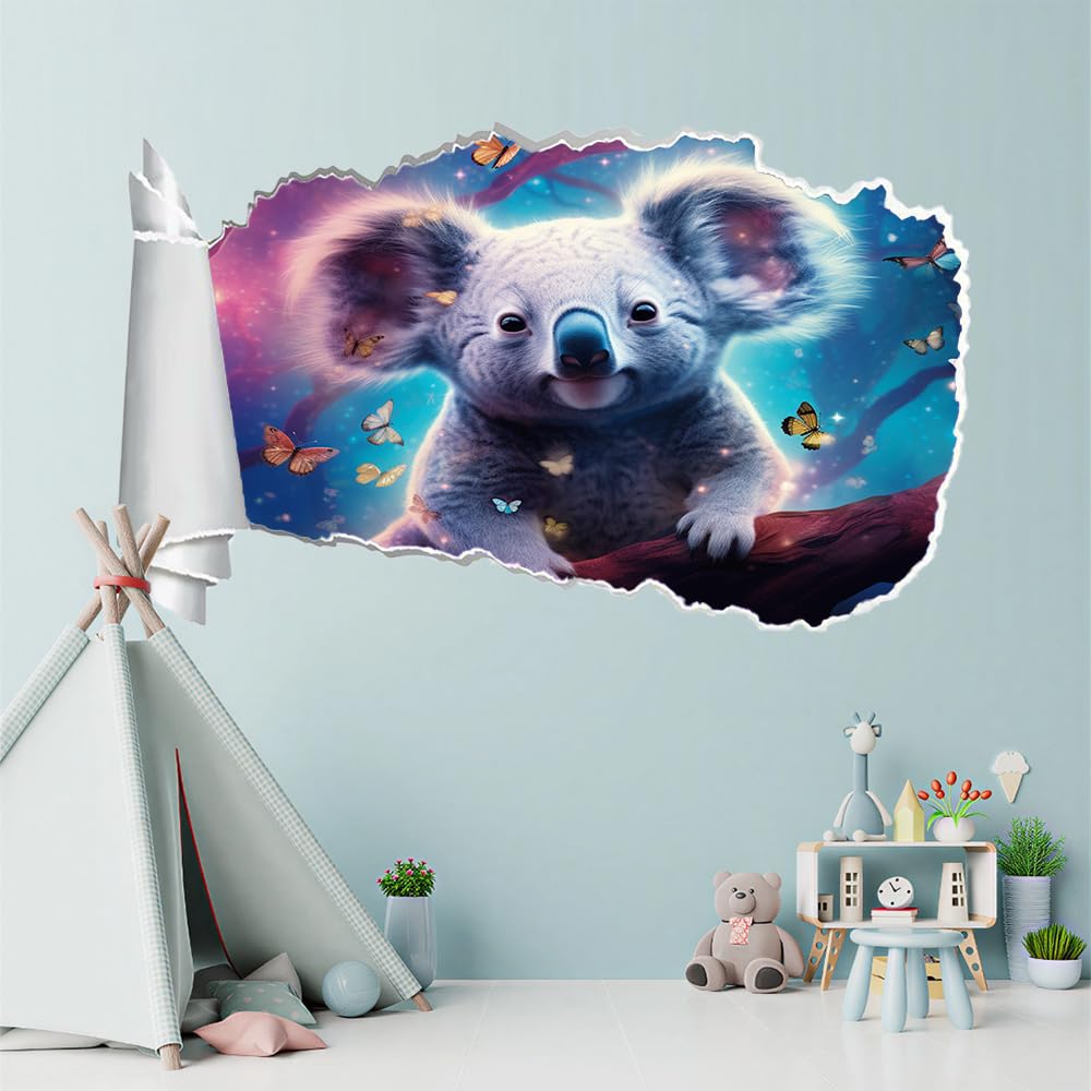 Adesivi Murali 3D Fracassato Farfalla Koala Decorazione Domestica Smontabile Del Tatuaggio Della Parete Animali Carini Decalcomanie Impermeabili For Baby Room Wall Decor