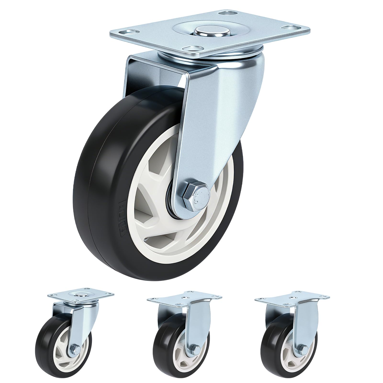 Nfbcxutkw 2 Rigid + 2 Swivel Casters 4 Inch Heavy Duty Casters Set Of 4, 2 Rigid + 2 Swivel, Black Pu