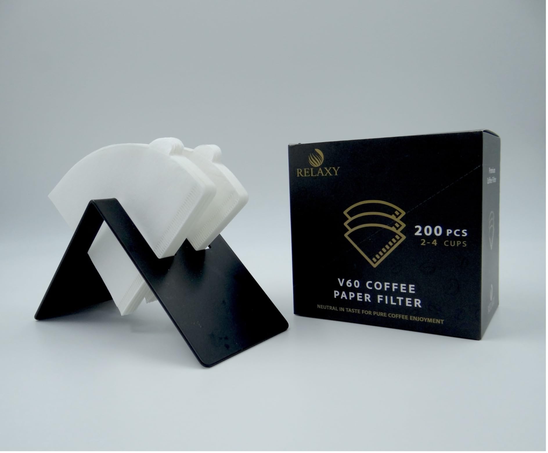 Relaxy Coffee Filter, V60 Cone Paper White Coffee papper Filters Unbleached Paper Filters Compatible with Pour Over Drippers 2-4 Cups/filter, Size 02. 200 pcs