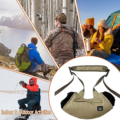 Heated Hand Muff, Portable USB Electric Heating Hand Warmer Pouch for Winter for Outdoor Hunting, Camping, Football, Golf, Heated Waist Pouch with 3 Temperature Control 【NO Power Bank】(Khaki) - Thumbnail 6