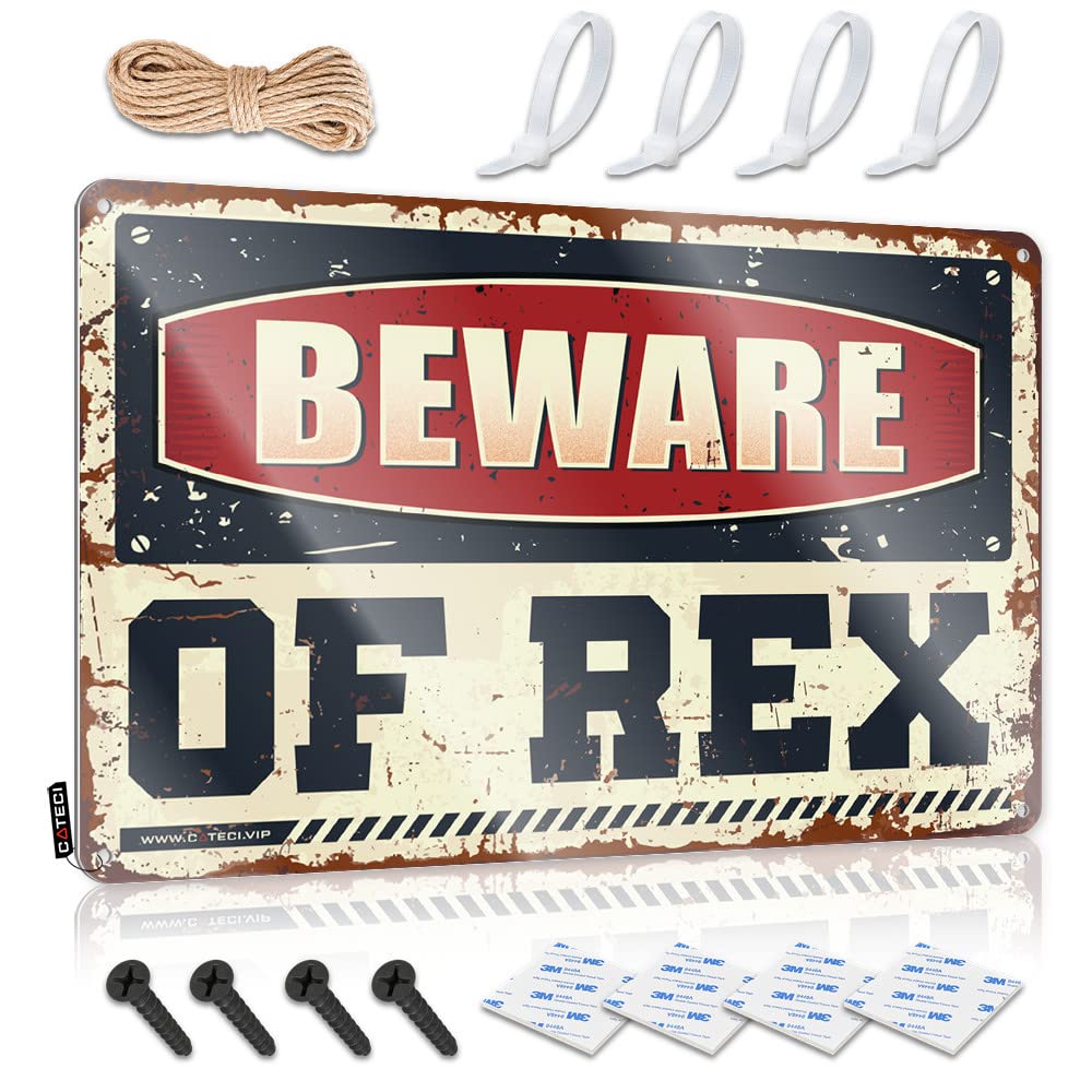 Tin Signs For Garage Beware Of Rex Tin Sign Funny Desk Signs Mancave Signs And Decor(30X40CM)