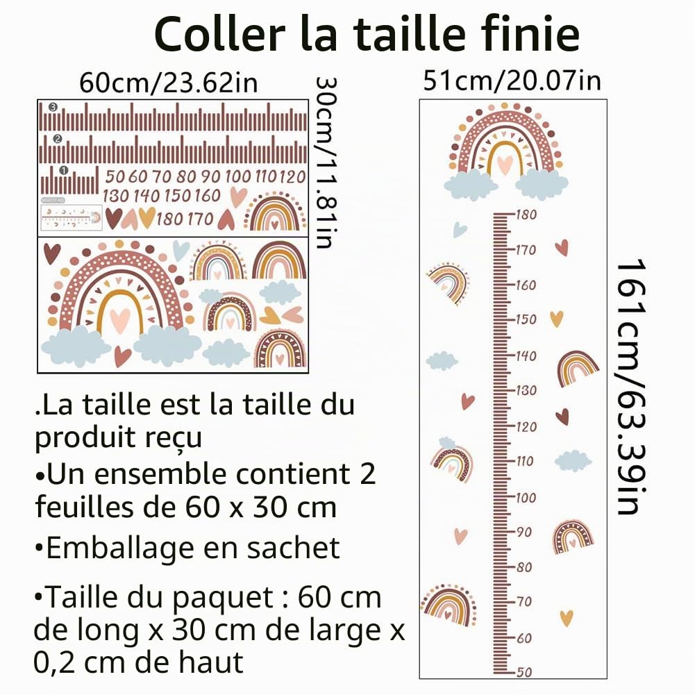 Toise Murale Enfant Règle Hauteur Murale Diagramme Taille Enfants Diagramme De Croissance De BéBé Autocollant Mural Enfant Sticker Mural PVC Décoration Murale Amovible chambre enfant 50 à 180 CM,A