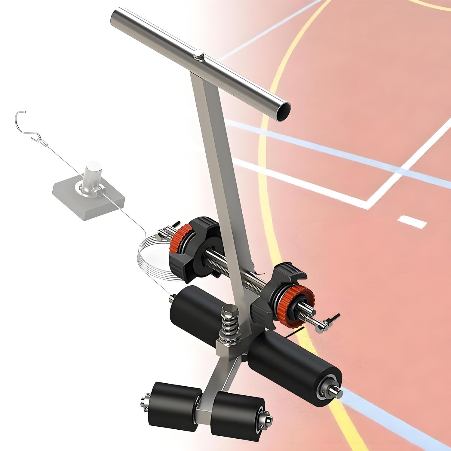 GLBMXDD Floor Tape Applicator, Court Line Tape Machine with Drawing Circle Kit, for Iines and Circles, Height Adjustable, for Basketball Courts, Road Warning and Parking Space