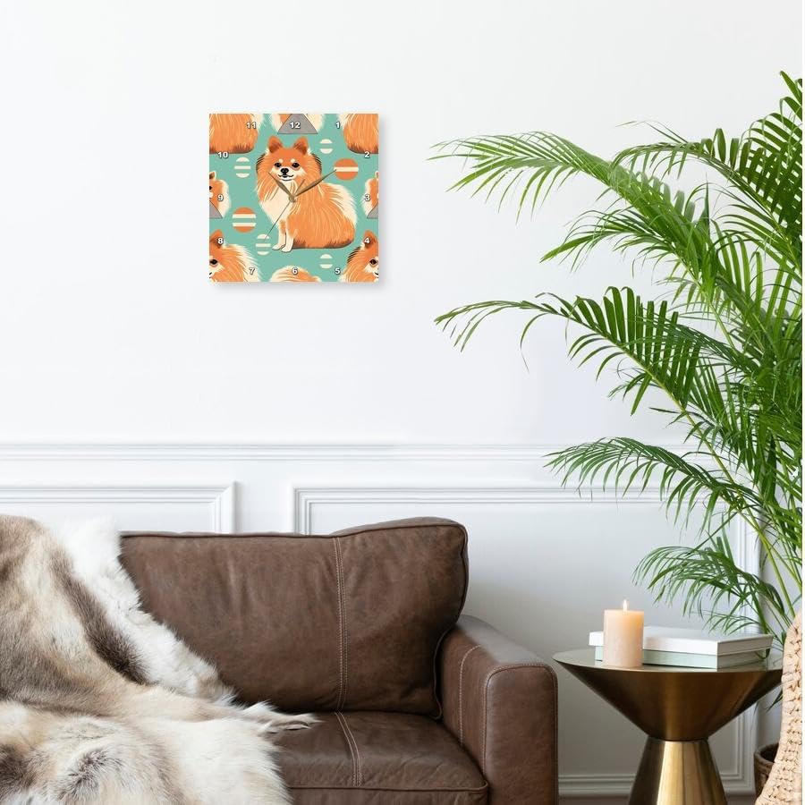 Miniatura 2 de 3dRose Wall Clock Silent - 15 inch - Bold hues Capture Pomeranian Charm in Retro Design - Craftsman Studios - Mid-Century Modern