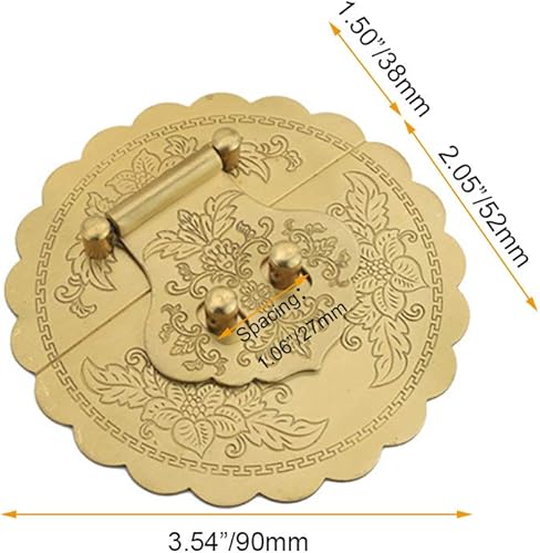 Miniatura 3 de Latón antiguo 3.54"9cm redondo en relieve latón cerrojo hebilla cerradura cerradura gabinete caja muebles Hardware Hasp (dorado)