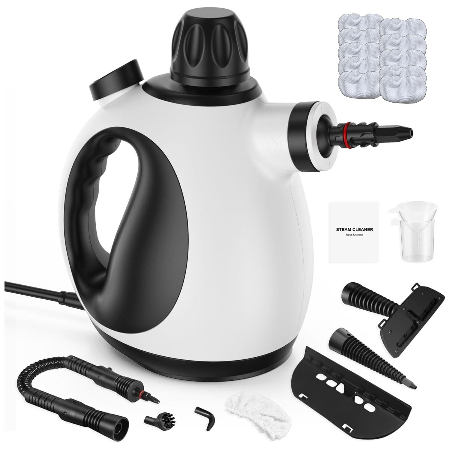 Handheld Home Steam Cleaner with Universal Microfiber Cloth - Pressurized Chemical-Free Multi-Purpose for Windows Couch White