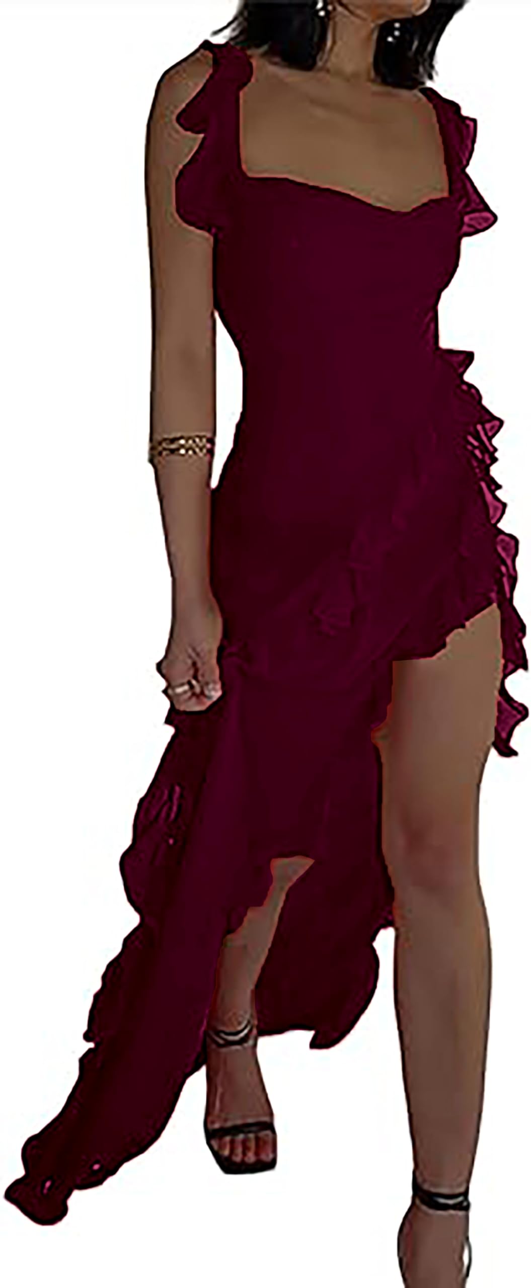 EcirodWomens Spaghetti Strap High Slit Bodycon Maxi Dress Square Neck Backless Party Club Dress