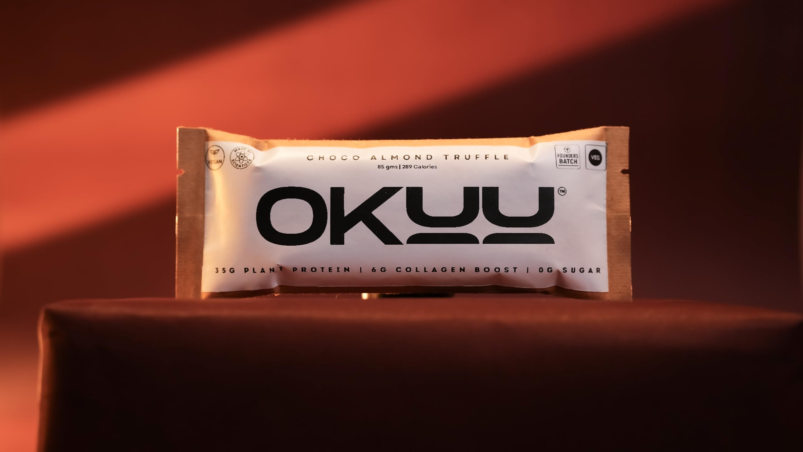 OKUU Choco Almond Truffle Plant Protein Bar | Founder Batch 35G | 5G Engineered Space Grade Nutrition | Keto Friendly Vegan High Protein Snack | Collagen Boost | Pack of 1