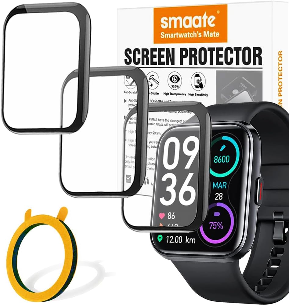 3D Screen Protector for ID207, Compatible with Smartwatch Fitpolo Gydom FVYAO IDO Veryfit ID207, 3-Pack, Square, Full Coverage, Curved Edge frame, Anti-shatter, Anti-scratch