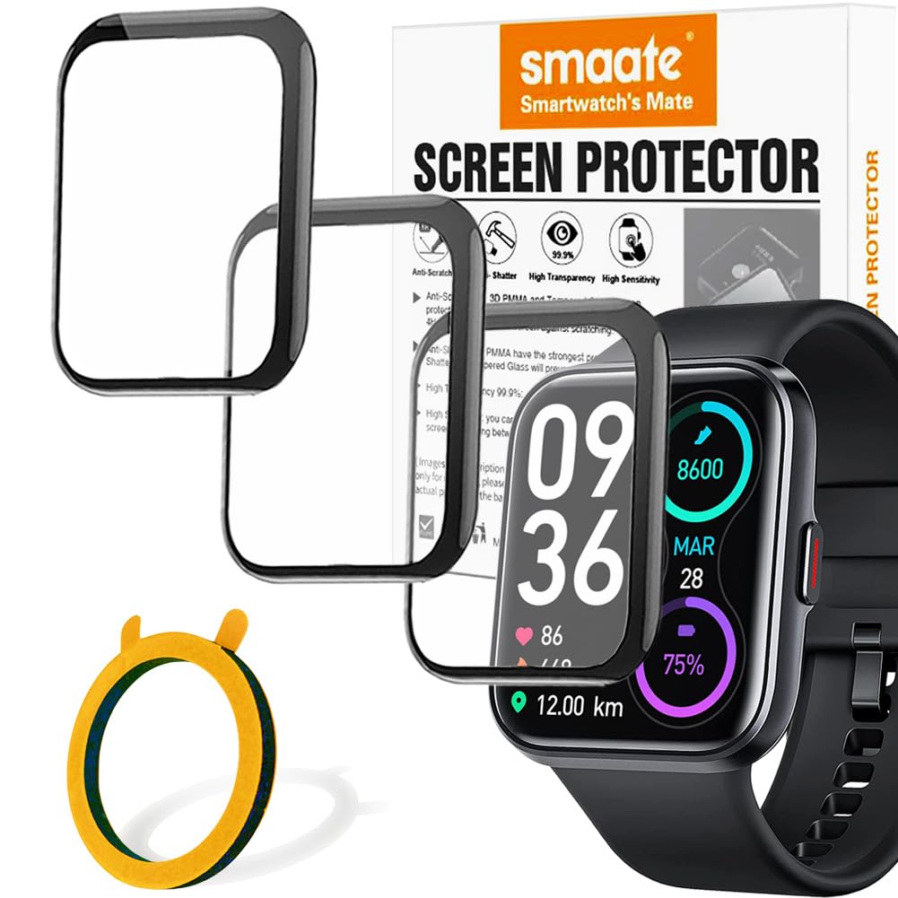 smaate 3D Screen Protector for ID207, Compatible with Smartwatch Fitpolo Gydom FVYAO IDO Veryfit ID207, 3-Pack, Square, Full Coverage, Curved Edge frame, Anti-shatter, Anti-scratch