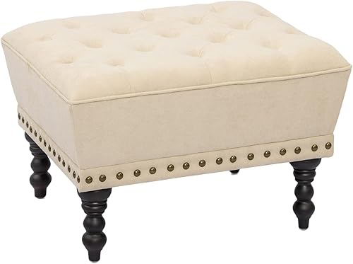 Joveco Taburete otomano de tela reposapiés pequeño banco moderno asiento silla, Crema Blanco