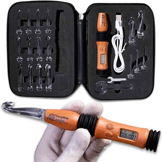 Everything Crochet Vintage Counting Crochet Hook Set with Light & Counter - Ergonomic for Arthritic Hands - Light up, Digital Stitch & Row Counter - 17 Size Interchangeable Hooks Kit - Cool Gift