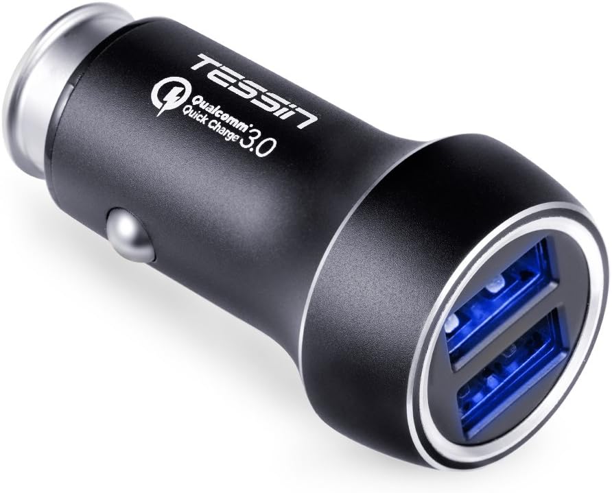 Tessin Dual USB Ports Qualcomm Quick Charge 3.0 Car charger for mobile phone tablet and more (Black)