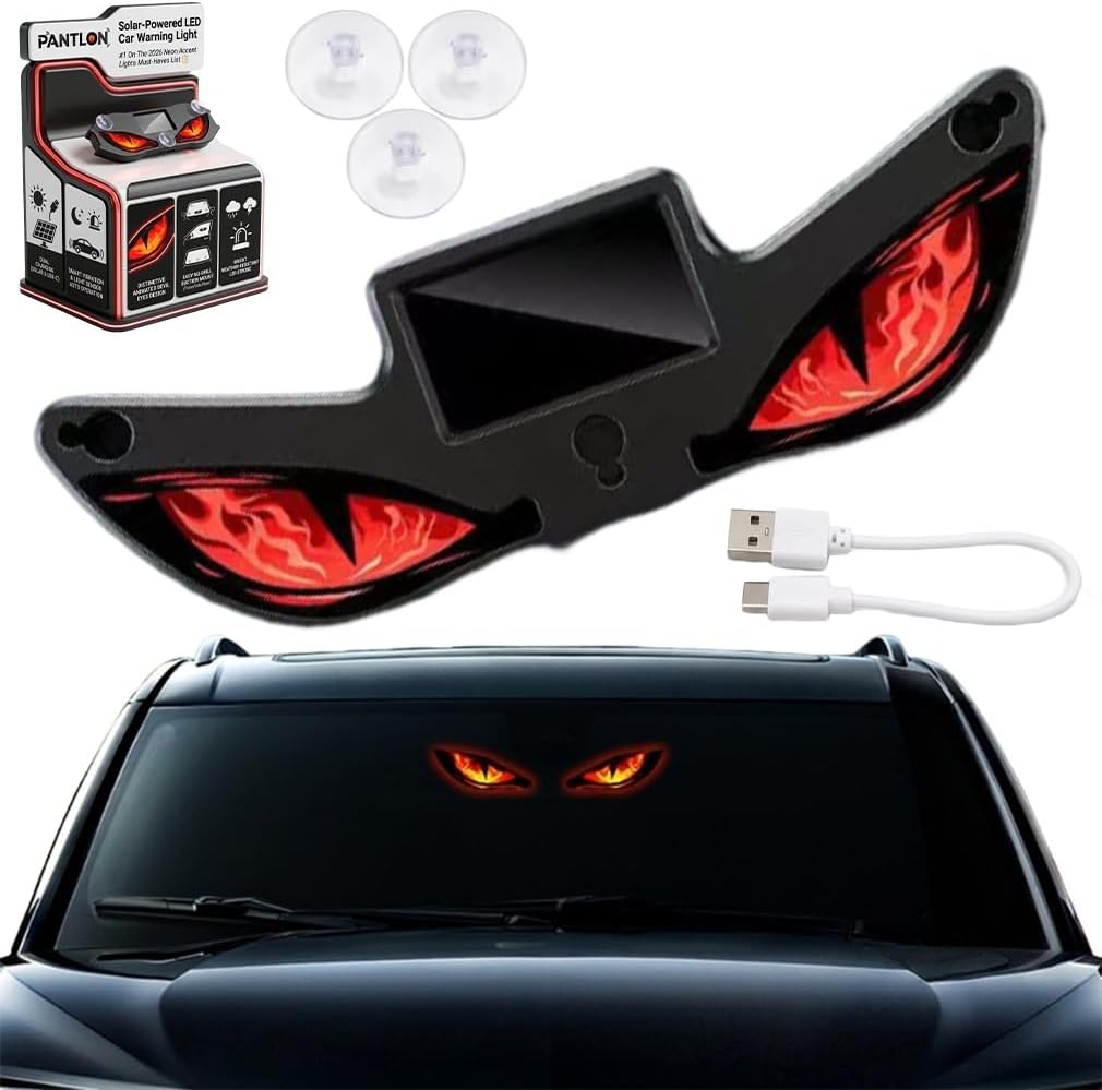 Solar-Powered LED Car Warning Light Animated Devil Eyes for Car Windshield