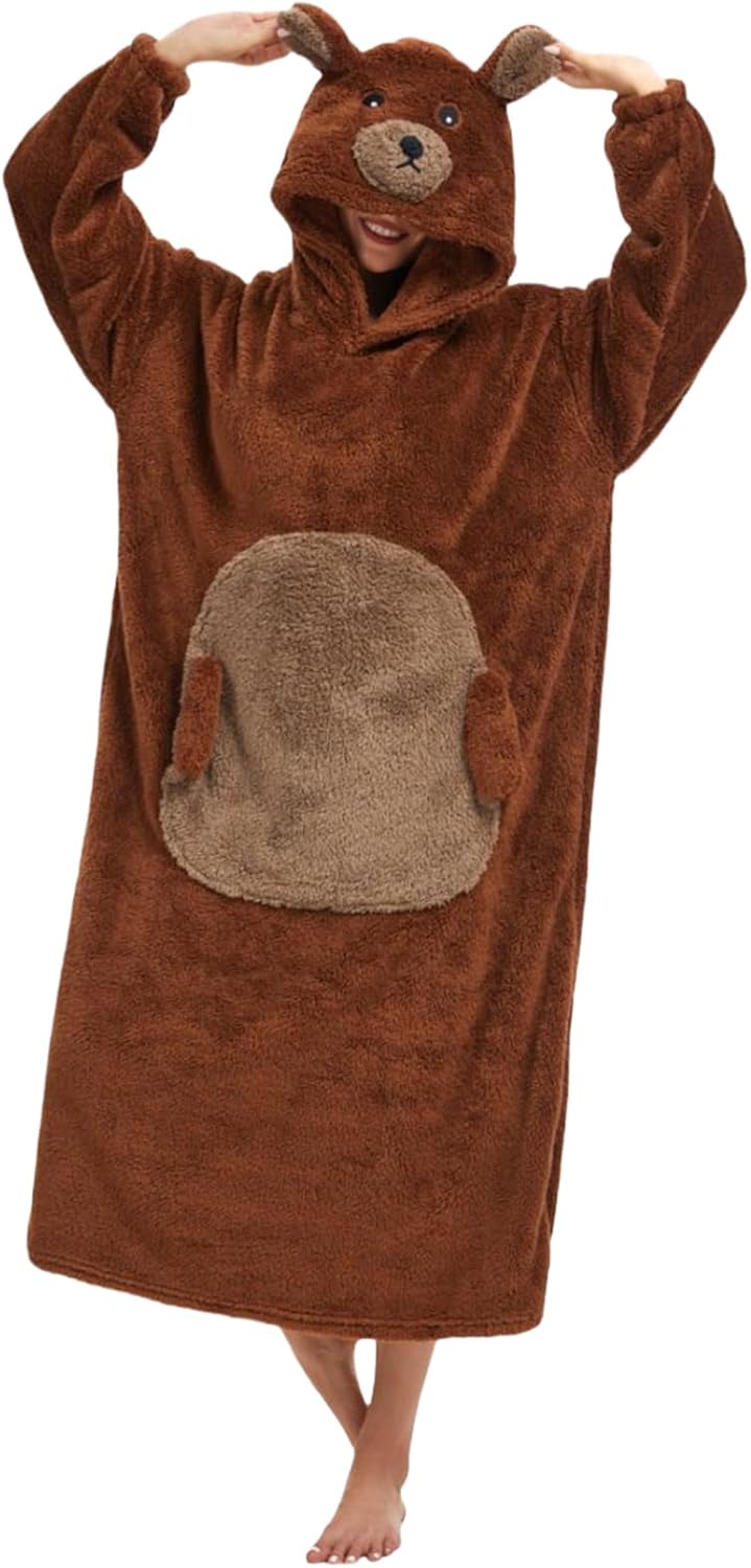 Blanket Hoodie Panda Wearable Blanket Long Pullover Unisex Adult Animal Oversized Sweatshirt with Sleeves Oversized Women Men