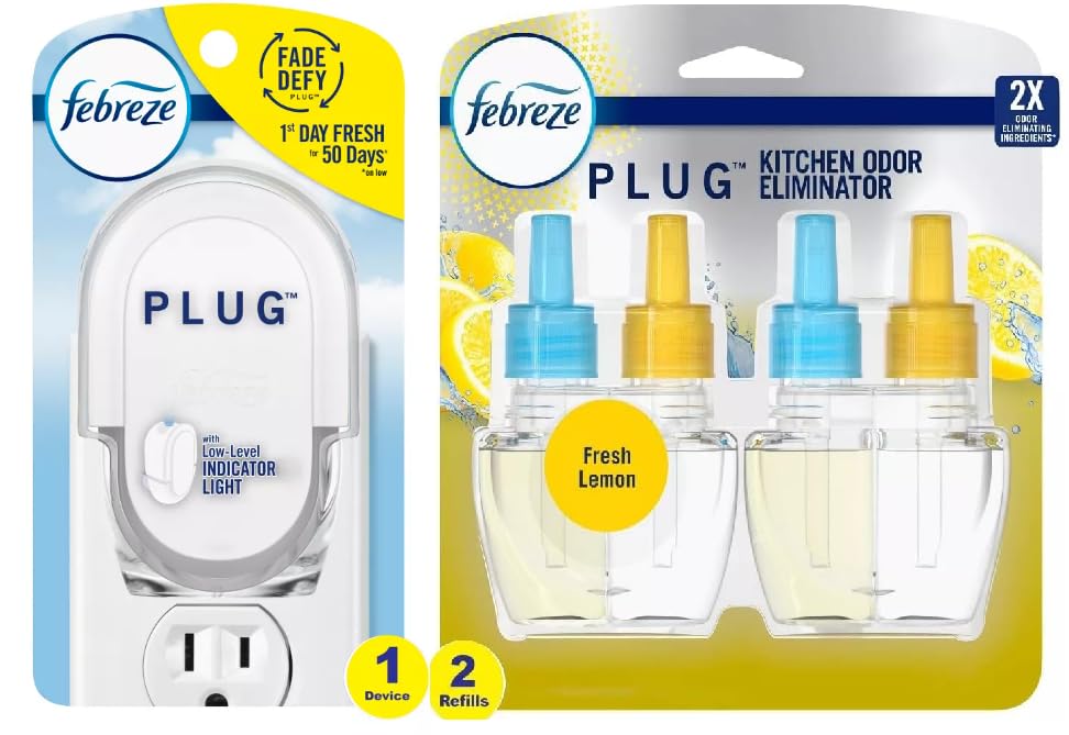 F.e.b.r.e.z.e Plug in Air Freshener, Odor-Fighting Scented Oil Starter Kit, Air Fresheners for Home and Bathroom and Kitchen, Long Lasting for Strong