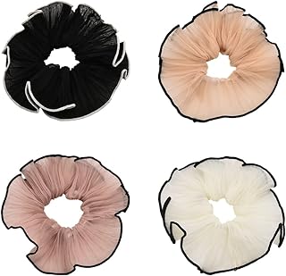 4 PCS Large Hair Scrunchies Stain Hair Ties Elastic Jumbo Puffy Hair Scrunchy Hair Ponytail Holders for Women Girls Chiffon Hair Bobbles for Thick Long Hair Accessories for Teen Girls