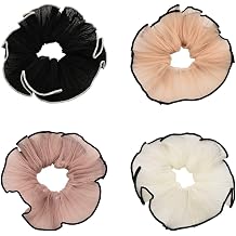4 PCS Large Hair Scrunchies Stain Hair Ties Elastic Jumbo Puffy Hair Scrunchy Hair Ponytail Holders for Women Girls Chiffon Hair Bobbles for Thick Long Hair Accessories for Teen Girls