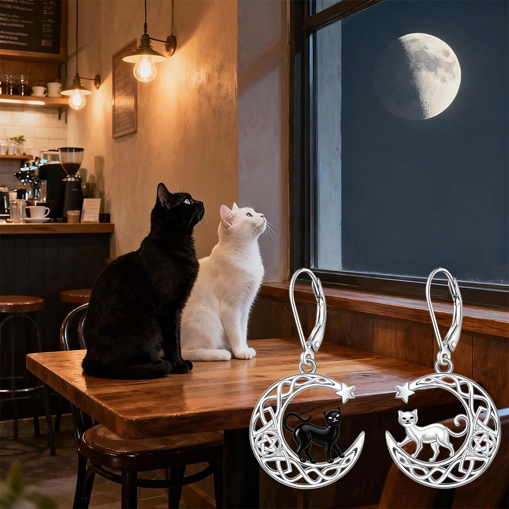 Black Cat Earrings for Women Dangle Halloween Celtic Black Cat Earrings Sterling Silver Animal Jewelry Christmas Birthday Gifts - Image 4