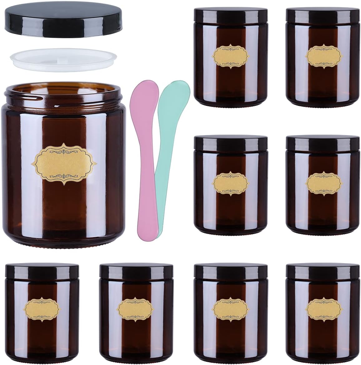 8oz Amber Glass Jar Straight Sided Cosmetic Candle Container - Pack of 9