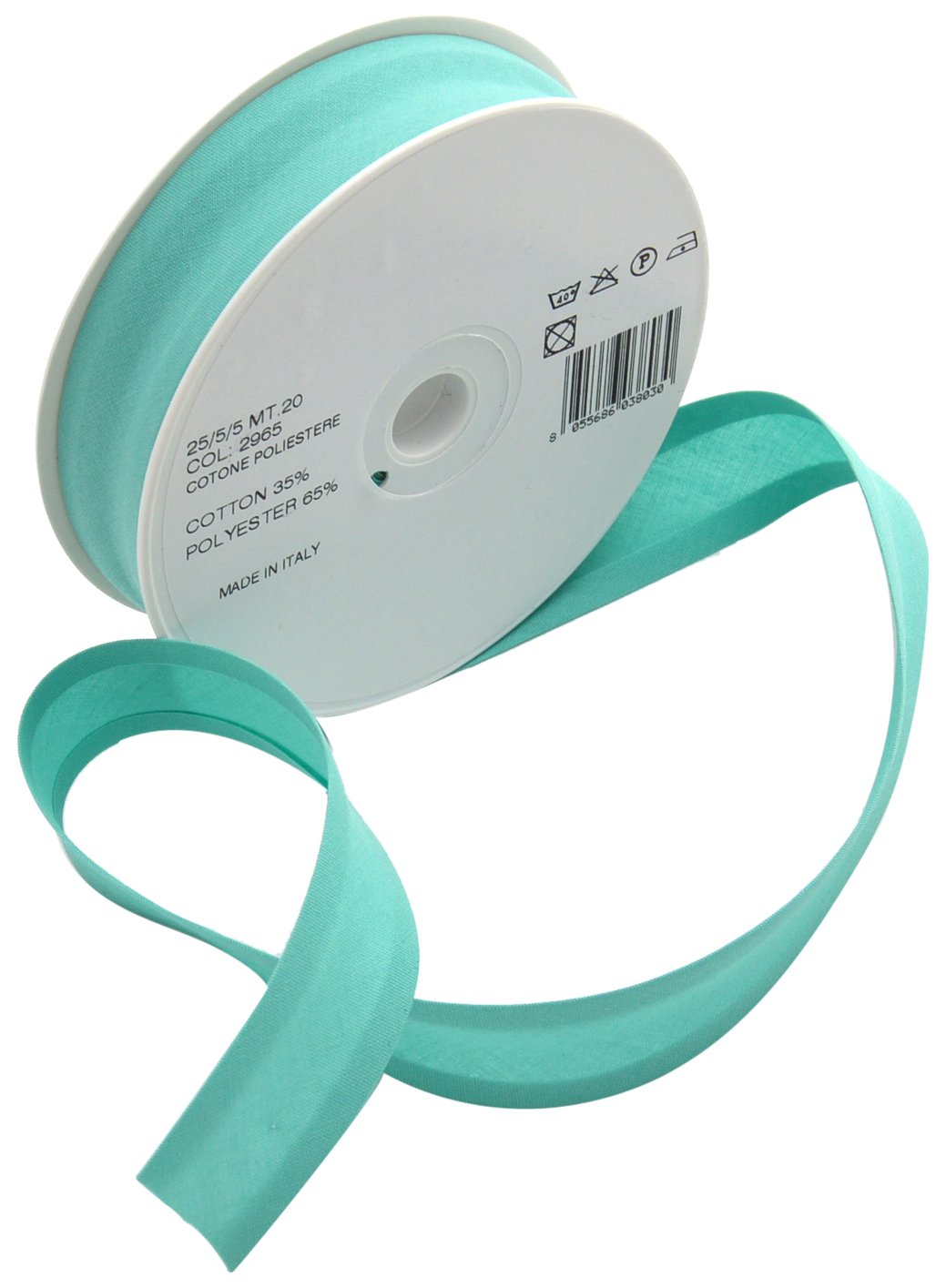 Inastri Mint 25/5/5 Mm Bias Binding-Col. 2965- Green-20M Roll, Polycotton,