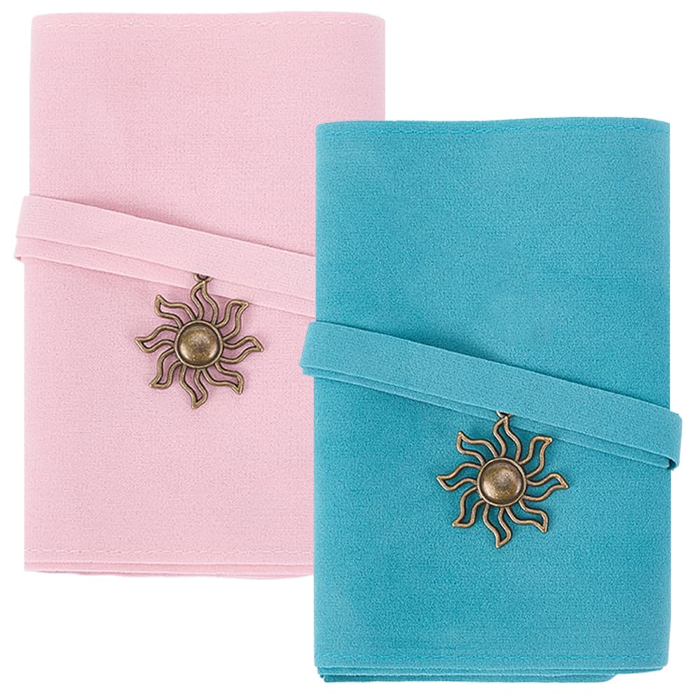 CREATCABIN 2Pcs Velvet Tarot Card Holder Tarot Cards Bags Tarot Card Pouches Tarot Wrap with Solar Eclipse Charm Tarot Carrying Bag Tarot Deck Storage Holder for Witchcraft Supplies Pink Blue 16x5Inch