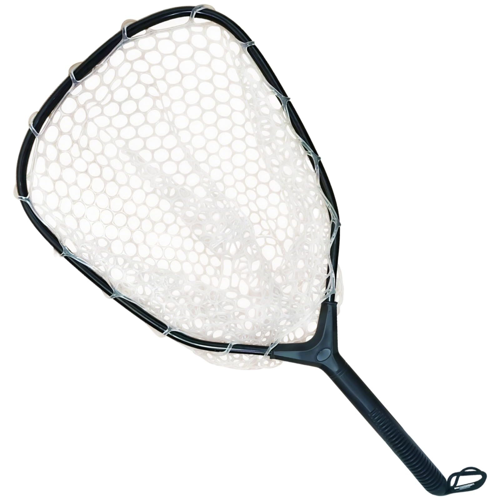 Podbierak wędkarski, 23.6 in / 60 cm, z czarną ramą ze stopu aluminium, biała siatka silikonowa, uchwyt z tworzywa sztucznego, szybkoschnący, lekki, do łowienia pstrągów muchowych