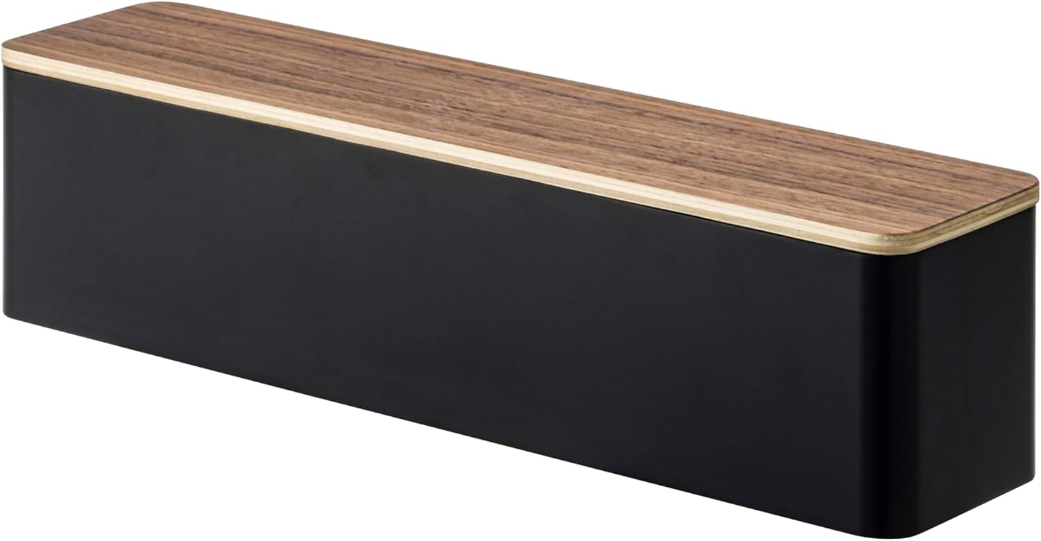 YAMAZAKI Home Rin Utensil Case Knife Fork Spoon Silverware Cutlery Holder with Divider, Portable for Kitchen Counter Or Table - Plastic + Wood