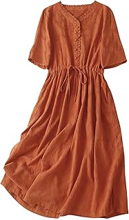Linen Dresses for Women 2025 Summer Long Maxi Dress Short Sleeve Button Down Tshirt Sundresses Boho Beach Outfits - Buy now