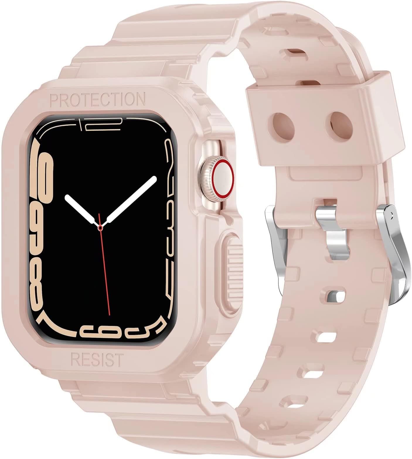 VEMIGON Compatible with Apple Watch Straps with Rugged Case Bumper, Crystal Bands with Shockproof Protective Cover for iWatch Series 8 7 6 5 4 3 2 1 SE (Watch Not Included) (45/44/42mm Pink Sand)