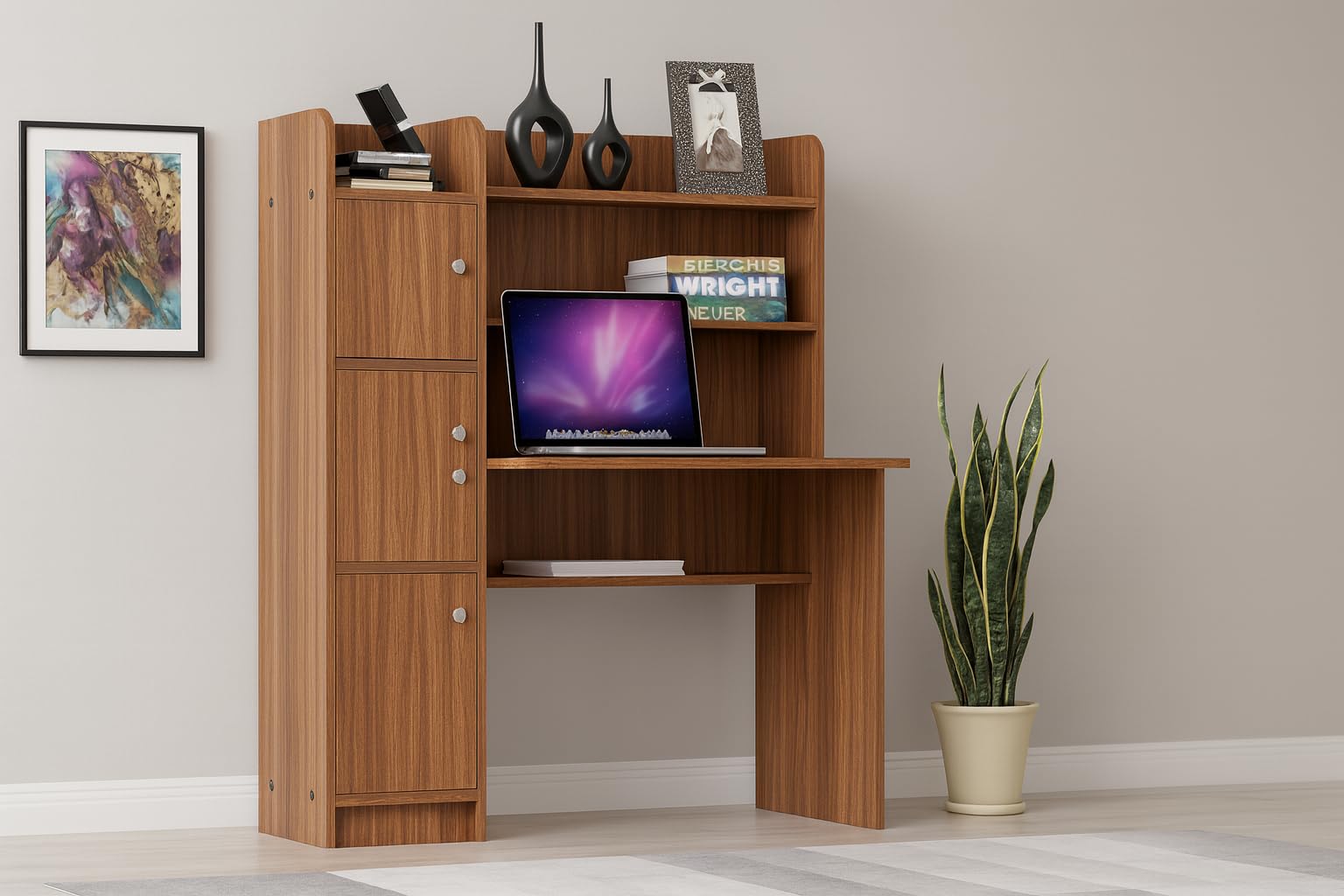 Amazon Brand - Solimo Phoenix Engineered Wood Study Table with Storage (Leon Teak, 3-Door)