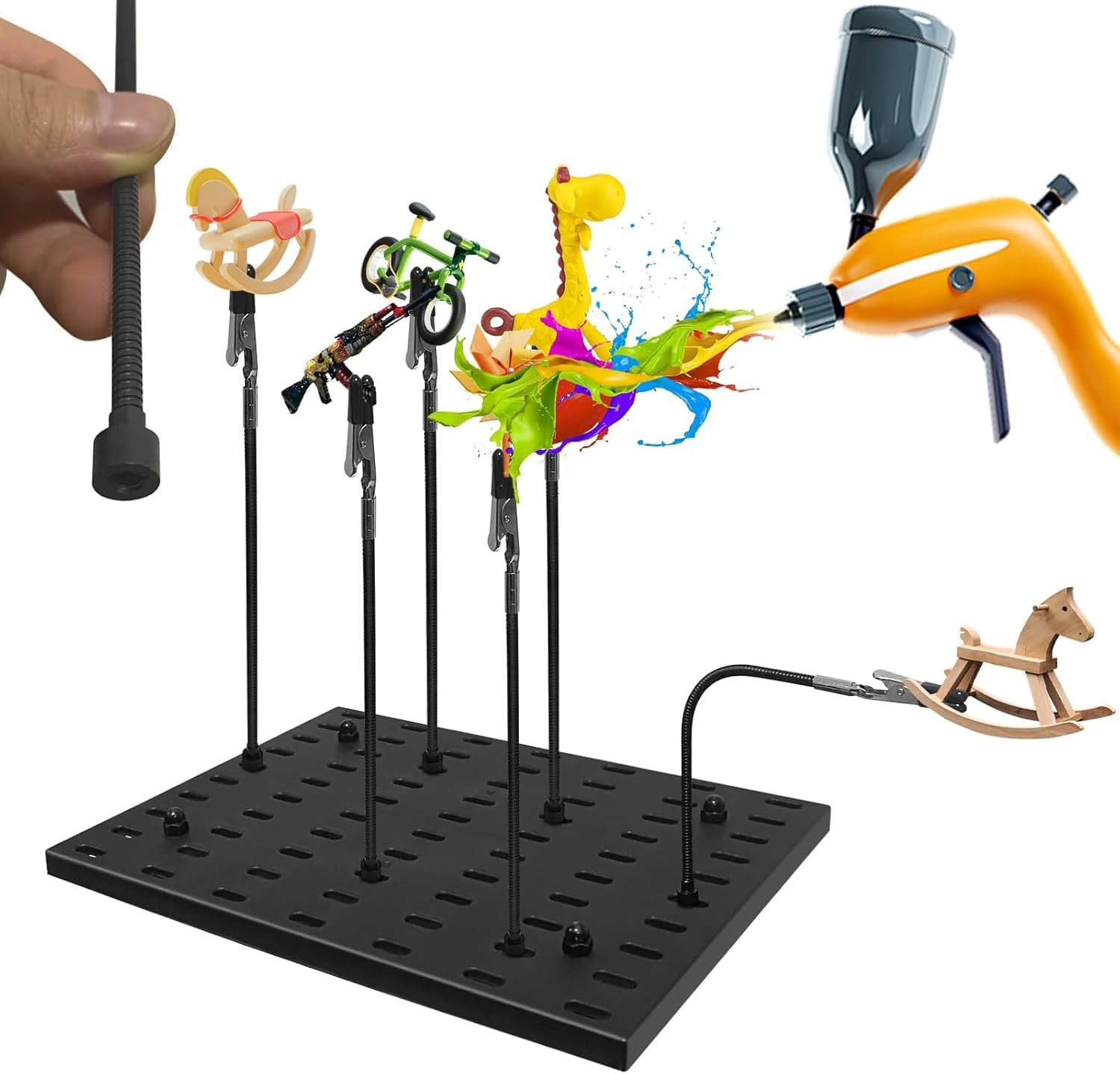Soporte para pintar modelos con 8 pinzas de cocodrilo flexibles. Soporte para pintar modelos. Base grande con varillas de 5 mm. Ideal para miniaturas de coches Gundam Warhammer y kits de modelos a escala.