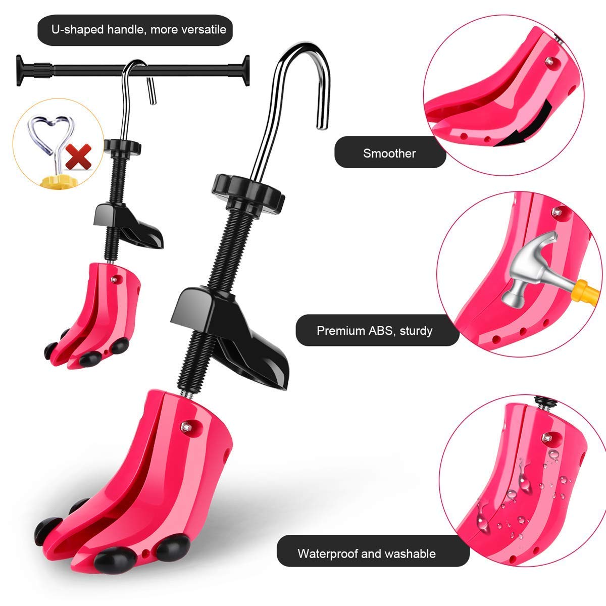 JJDPARTS Par de ensanchadores de zapatos Expansor de zapatos de 4 vías Ampliador de árbol de zapatos para pies anchos