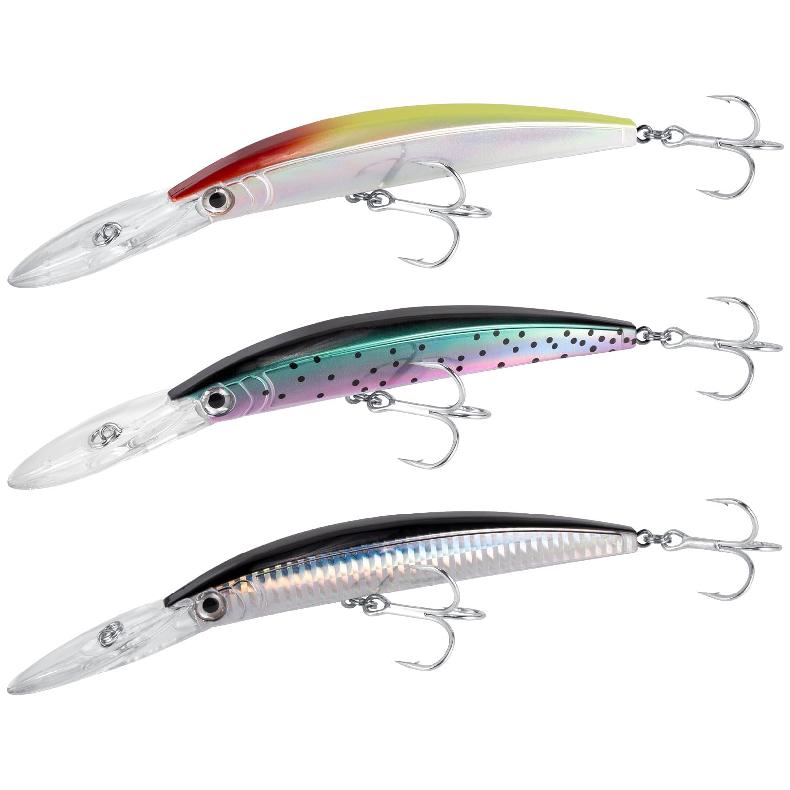 Dr.Fish 3 Pack Minnow Jerkbait 7" 13ft Deep Diving Saltwater Hard Lures, Fishing Trolling Lures Freshwater Fishing Plugs Mackerel Bluefish Bass Trout Walleye