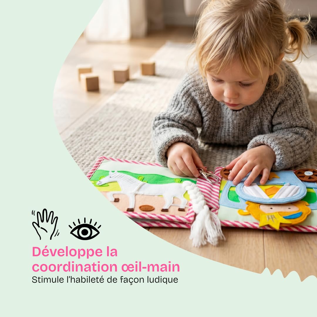 Jolly Designs Mini Quiet Book Petite Princesse - Jouet Montessori à partir de 36 mois - Livre sensoriel en tissu pour enfants - Fait main avec 6 pages d'activités - Jouet éducatif et jouet de voyage