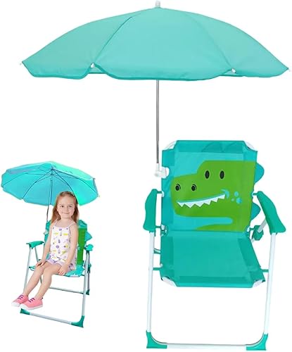 Miniatura 7 de Silla de playa para niños con paraguas plegable, desmontable, portátil, lindo patrón de animales, silla de playa para niños con toldo