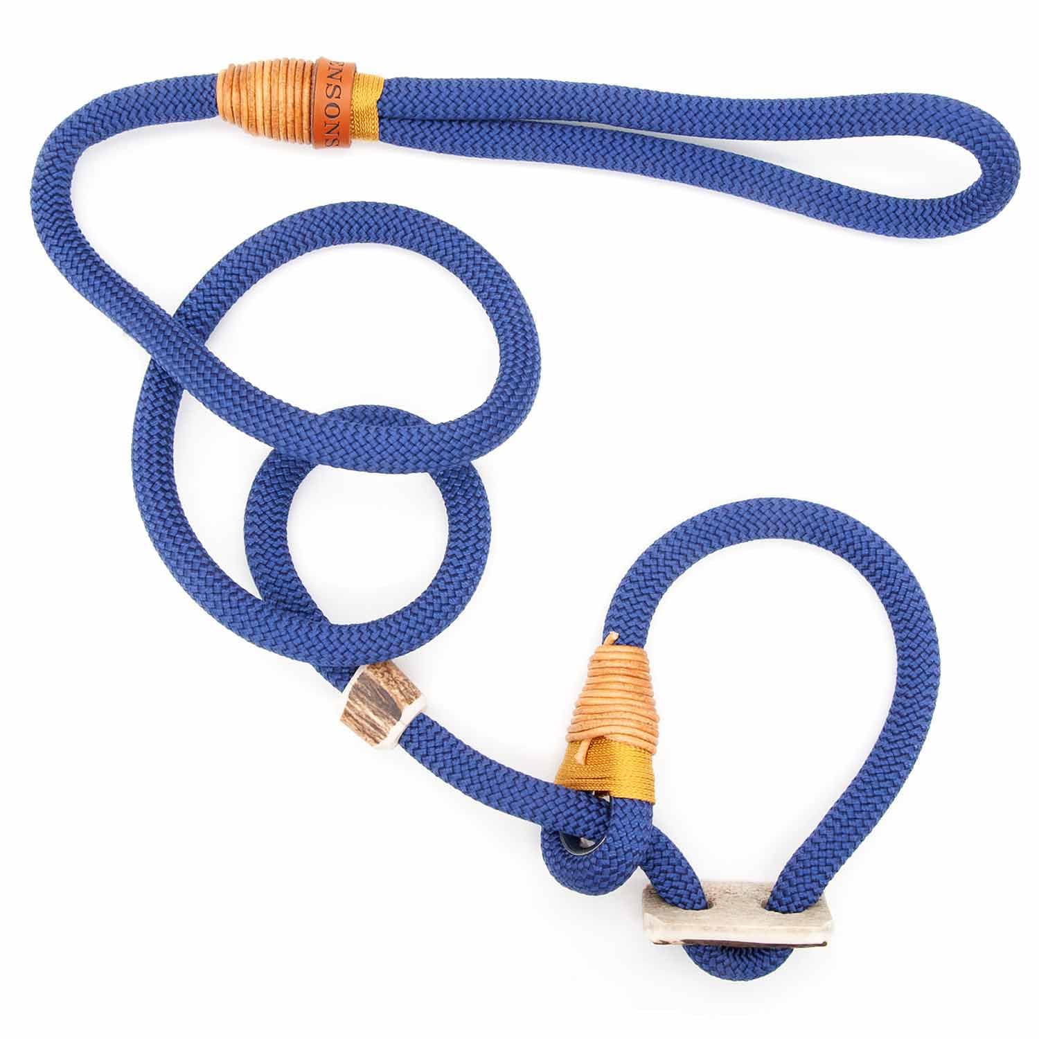 Retriever-Leine/Moxonleine Elegant-Style | handgefertigte Hundeleine aus Tau mit Halsbandfunktion & Horn-Stopper | 10mm – kraftvoll, stilvoll & komfortabel | Training, Alltag & Spaziergang