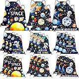 Paterr 24 Pcs Outer Space Party Favors, Astronaut Drawstring Backpack for Kids, Reusable Birthday Astronaut Return Goodie Bags, Galaxy Space Gift Bag for Baby Shower Supplies Candy Treat